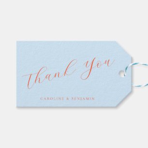 Elegant Blue Orange Calligraphy Wedding Thank You Gift Tags