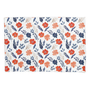 Elegant Blue& Orange Floral Pattern Watercolor  Pillowcase