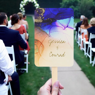 Elegant Blue Orange Wedding Program Set of Fans