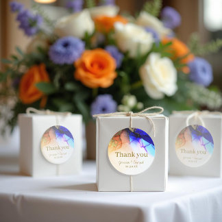 Elegant Blue Orange Wedding Thank You Classic Round Sticker