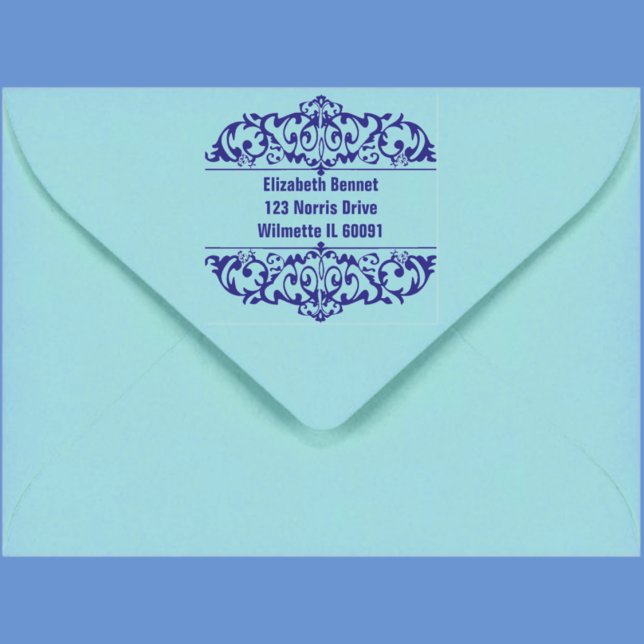 Elegant Blue Ornate Filigree Customisable Self-inking Stamp (Creator Uploaded)