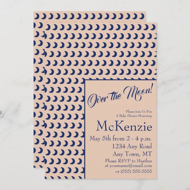 Elegant Blue Over The Moon Celestial Baby Shower I Invitation (Front/Back)