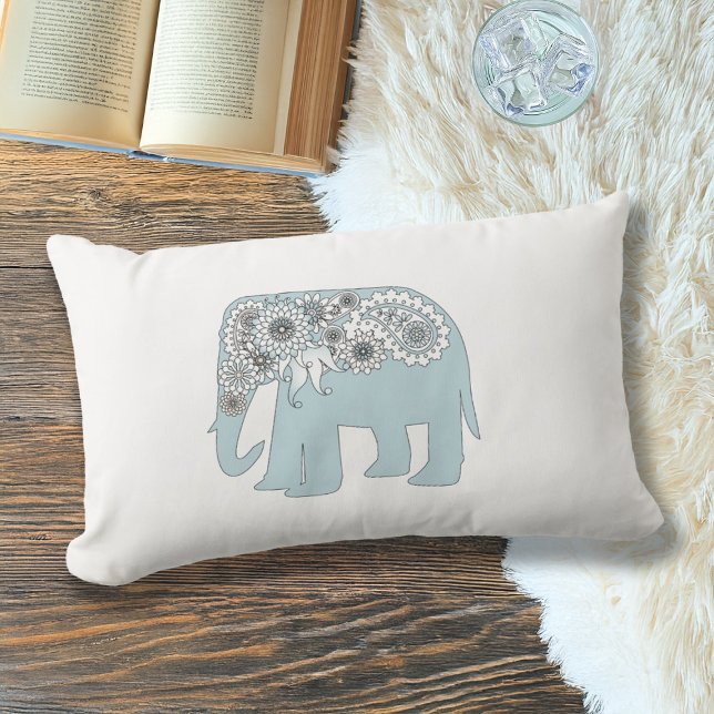 Elegant Blue Paisley Elephant Lumbar Cushion (Creator Uploaded)