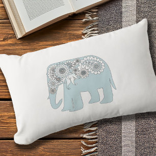 Elegant Blue Paisley Elephant Lumbar Cushion