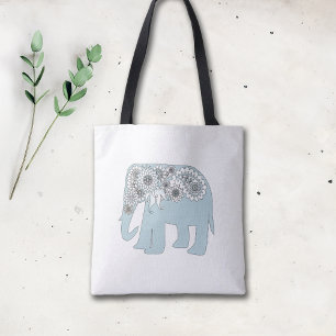 Elegant Blue Paisley Elephant Tote Bag