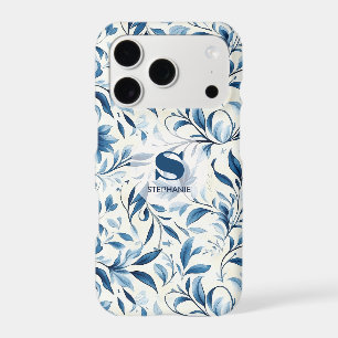 Elegant Blue Paisley Leaves - White Background