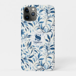 Elegant Blue Paisley Leaves - White Background (1) Case-Mate iPhone Case