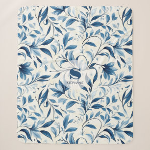 Elegant Blue Paisley Leaves - White Background (1) Sherpa Blanket