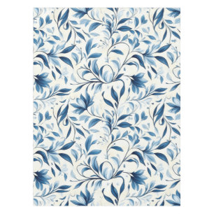 Elegant Blue Paisley Leaves - White Background (1) Tablecloth