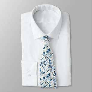 Elegant Blue Paisley Leaves - White Background (1) Tie