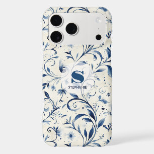Elegant Blue Paisley Leaves - White Background (2)