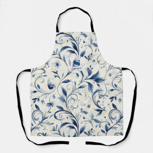 Elegant Blue Paisley Leaves - White Background (2) Apron