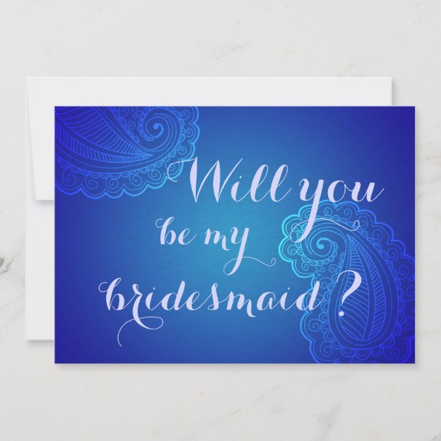 Elegant Blue Paisley Will You Be My Bridesmaid Invitation (Front)
