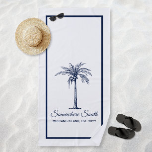 Elegant Blue Palm Tree Personalised Beach Towel