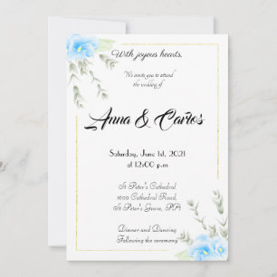 Elegant Blue Pansy flower wedding Invit Invitation