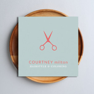 Elegant Blue Pastel Scissors Hair Stylist Square Business Card