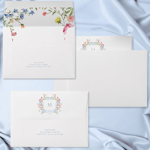 Elegant Blue Pastel Wildflower Crest Bridal Shower Envelope