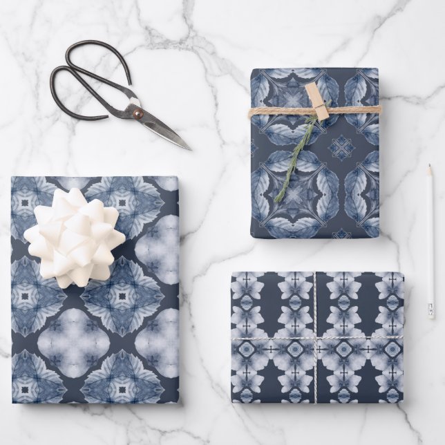 Elegant Blue Patterns Gift Wrapping Paper Sheets (Front)