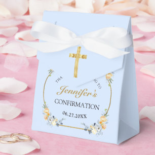 Elegant Blue Peach Floral Confirmation Thank You Favour Box