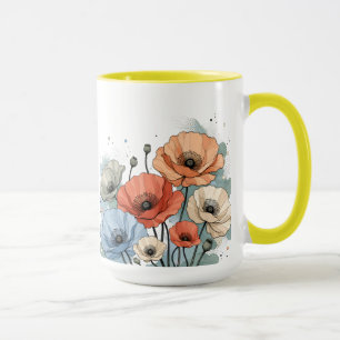 Elegant Blue & Peach Flower Design Mug