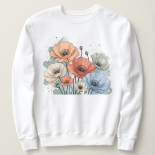 Elegant Blue & Peach Flower Design Sweatshirt