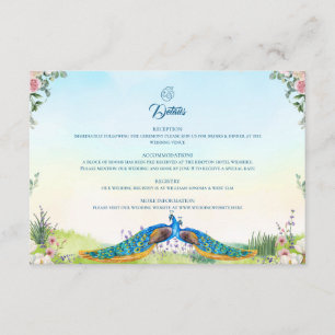 Elegant Blue Peacock Botanical Wedding Style Enclosure Card