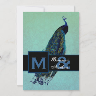 Elegant Blue Peacock Metallic Wedding Invitation