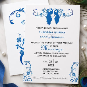 Elegant Blue Peakcock Wedding Invitation 5"x7"