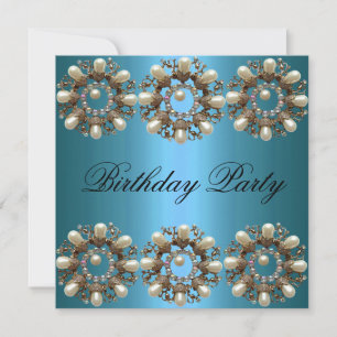 Elegant Blue Pearl Birthday Invitation