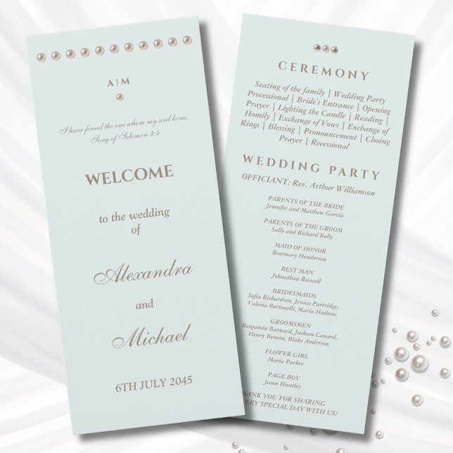 Elegant Blue Pearl Christian Wedding Program Programme (Creator Uploaded)