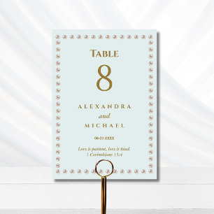 Elegant Blue Pearl Christian Wedding  Table Number