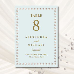 Elegant Blue Pearl Christian Wedding  Table Number