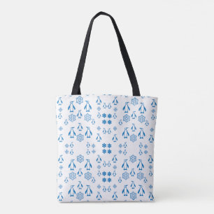 Elegant Blue Penguins With Snowflakes Pattern Tote Bag