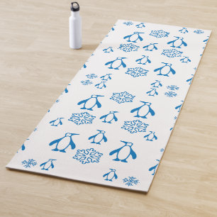 Elegant Blue Penguins With Snowflakes Pattern Yoga Mat