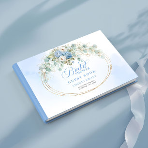 Elegant Blue Peony Eucalyptus Gold Guest Sign Book