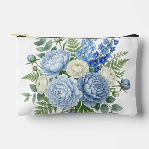 Elegant Blue Peony Floral Bouquet Watercolor Desig Accessory Pouch