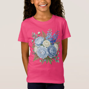 Elegant Blue Peony Floral Bouquet Watercolor Desig T-Shirt