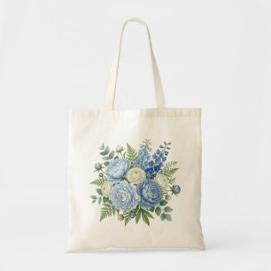 Elegant Blue Peony Floral Bouquet Watercolor Desig Tote Bag