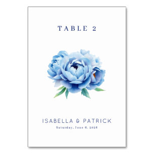 Elegant Blue Peony Table Number