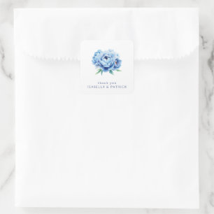 Elegant Blue Peony Thank You Card Square Sticker