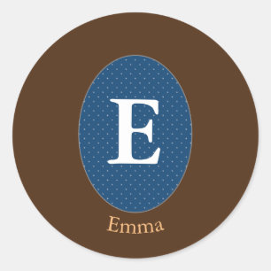 Elegant Blue Personalised Monogram Classic Round Sticker