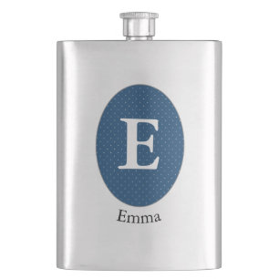 Elegant Blue Personalised Monogram Hip Flask