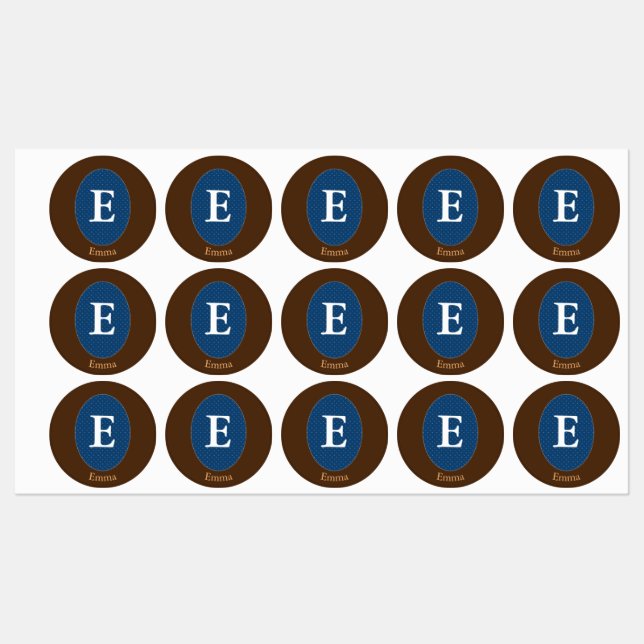 Elegant Blue Personalised Monogram Square Sticker (Sheet)