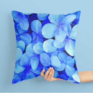 Elegant Blue Petaled Flowers Art Throw Pillow