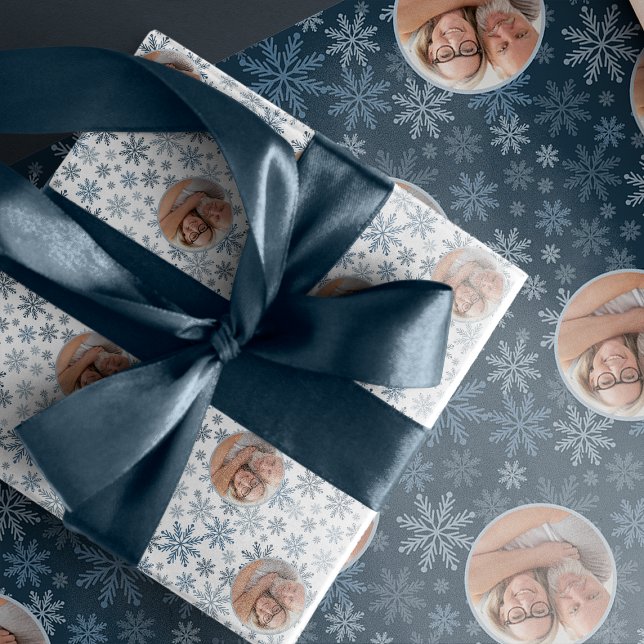 Elegant Blue Photo Christmas  Wrapping Paper (Creator Uploaded)