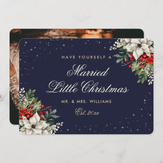 Elegant Blue Photo First Married Christmas Wedding Holiday Card