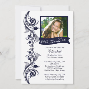 Elegant Blue Photo Graduation Party Invitation