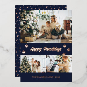 Elegant Blue Photo Happy Pawlidays Rose Gold