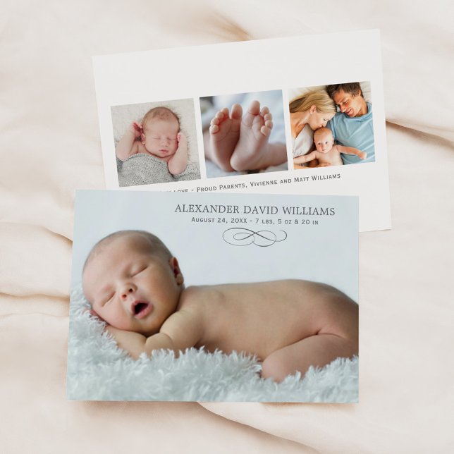Elegant Blue Photo Overlay Baby Boy Birth Announcement (Creator Uploaded)
