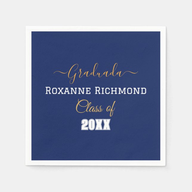 Elegant Blue Photo Spanish Graduated  Napkin (Front)